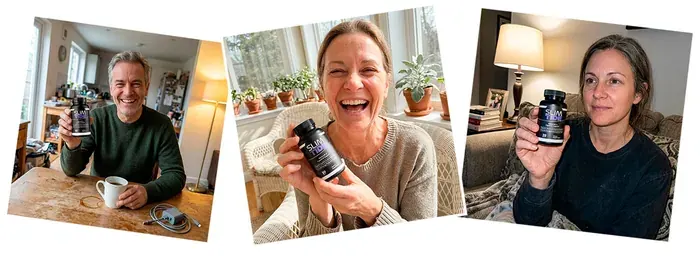 Manufacturer's marketing collage showing people holding the product